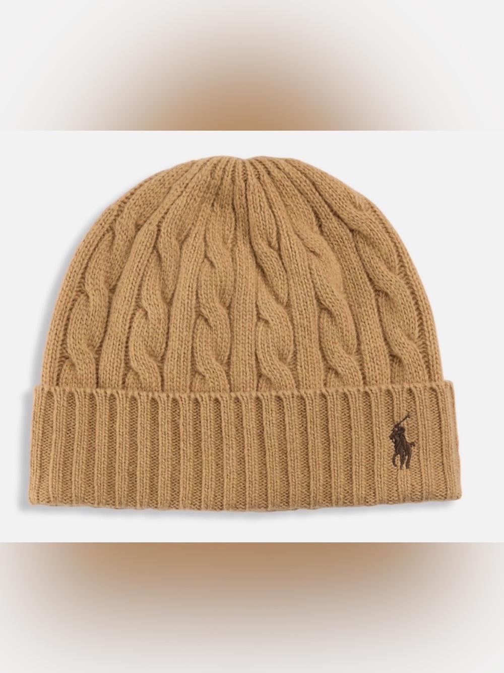 NWT Polo Ralph Lauren CAMEL TAN Wool Blend CABLE KNIT Beanie Cap Hat